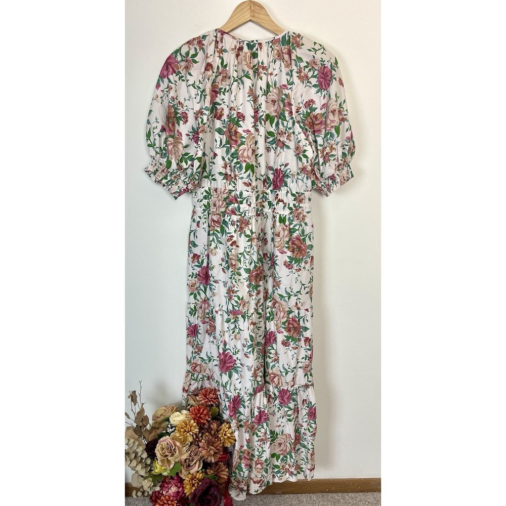 ANTHROPOLOGIE Somerset Puff Sleeve Floral Maxi Dress Cottage Natural XL - Picture 12 of 16